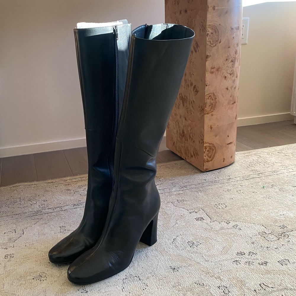 Musier Paris Black Leather Knee High Boots